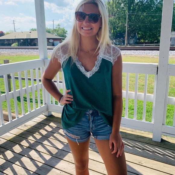 🔥LACE CHIC🔥SEXY LACE KNIT TANK TOP GREEN S/M/L/XL NWT - Picture 2 of 7